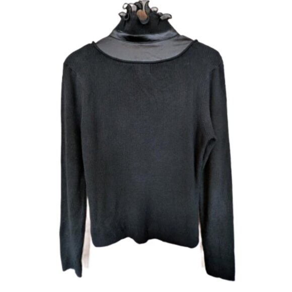 57 Collection Women's Ribbed Sweater With Ruffle and Silk Front Panel - Picture 2 of 10